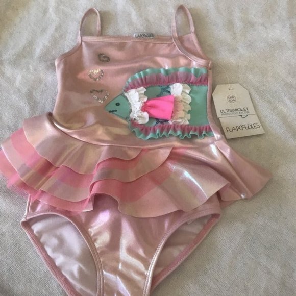 NWt flapdoodles fish 2pc bathing swim suit 2t bday